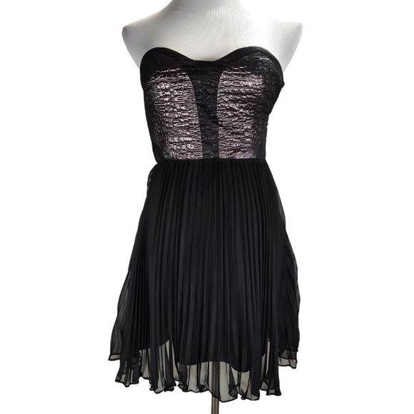 Tibi Bond Girl Mini Party Dress Size 4 Pleated Chiffon Strapless Fit Flare - Picture 1 of 14